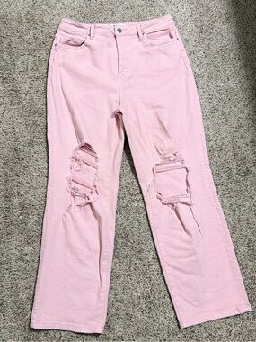 Mica Jeans High-Rise Pink Distressed Straight-Leg Jeans | Size 30